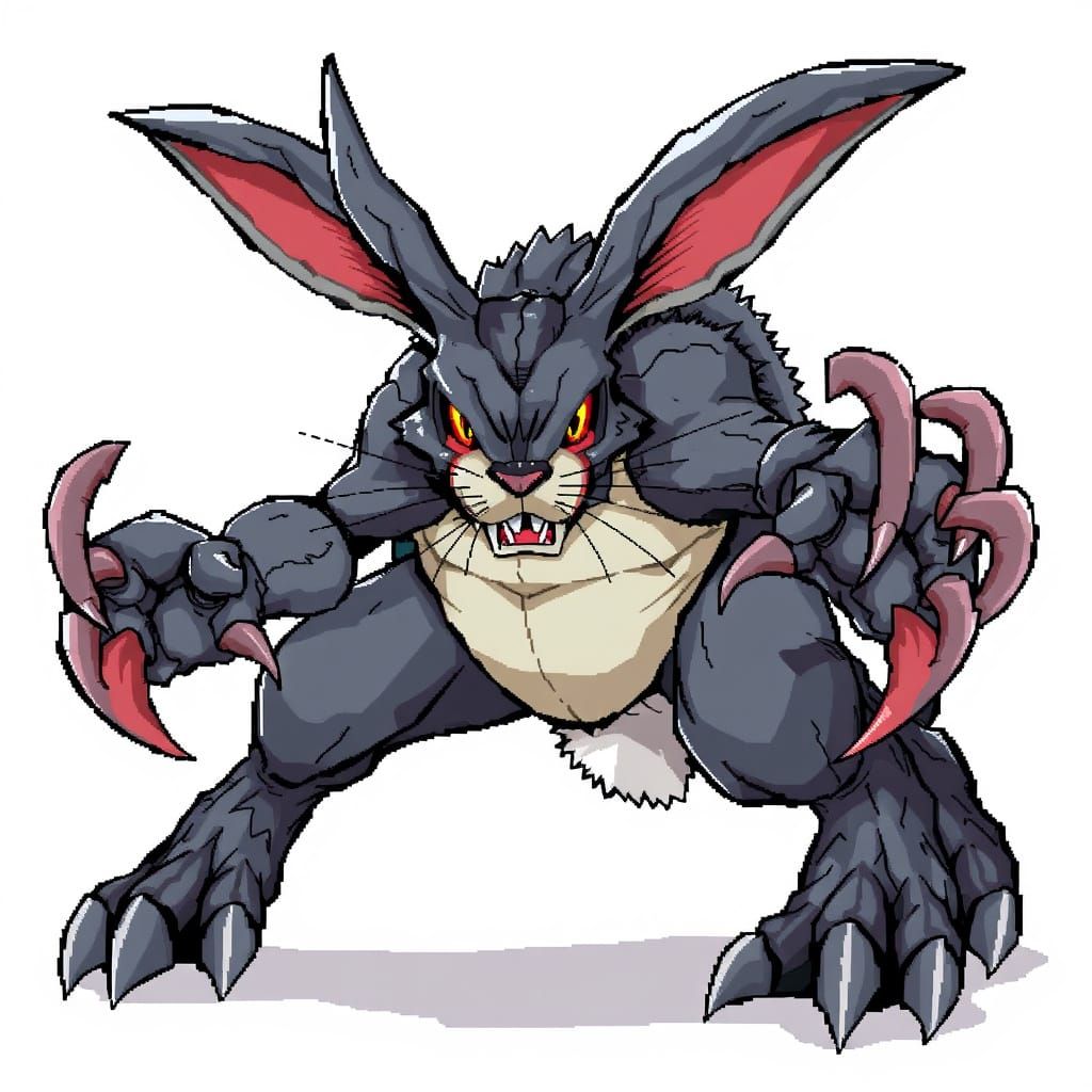 Cyberpunk-Style Menacing Rabbit with Elongated Claws