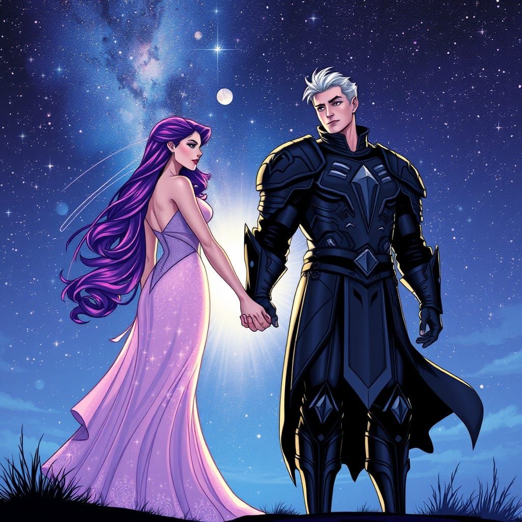 Ethereal Starlit Couple Embodies Eternal Love in Cosmic Sett...