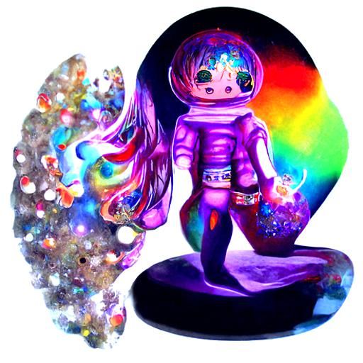 Cosmic Rainbow Chibi Person in Holographic Style