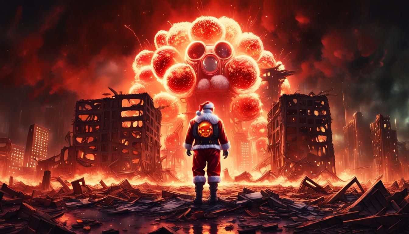 Evil Robot Santa in Cyberpunk Nuclear Wasteland
