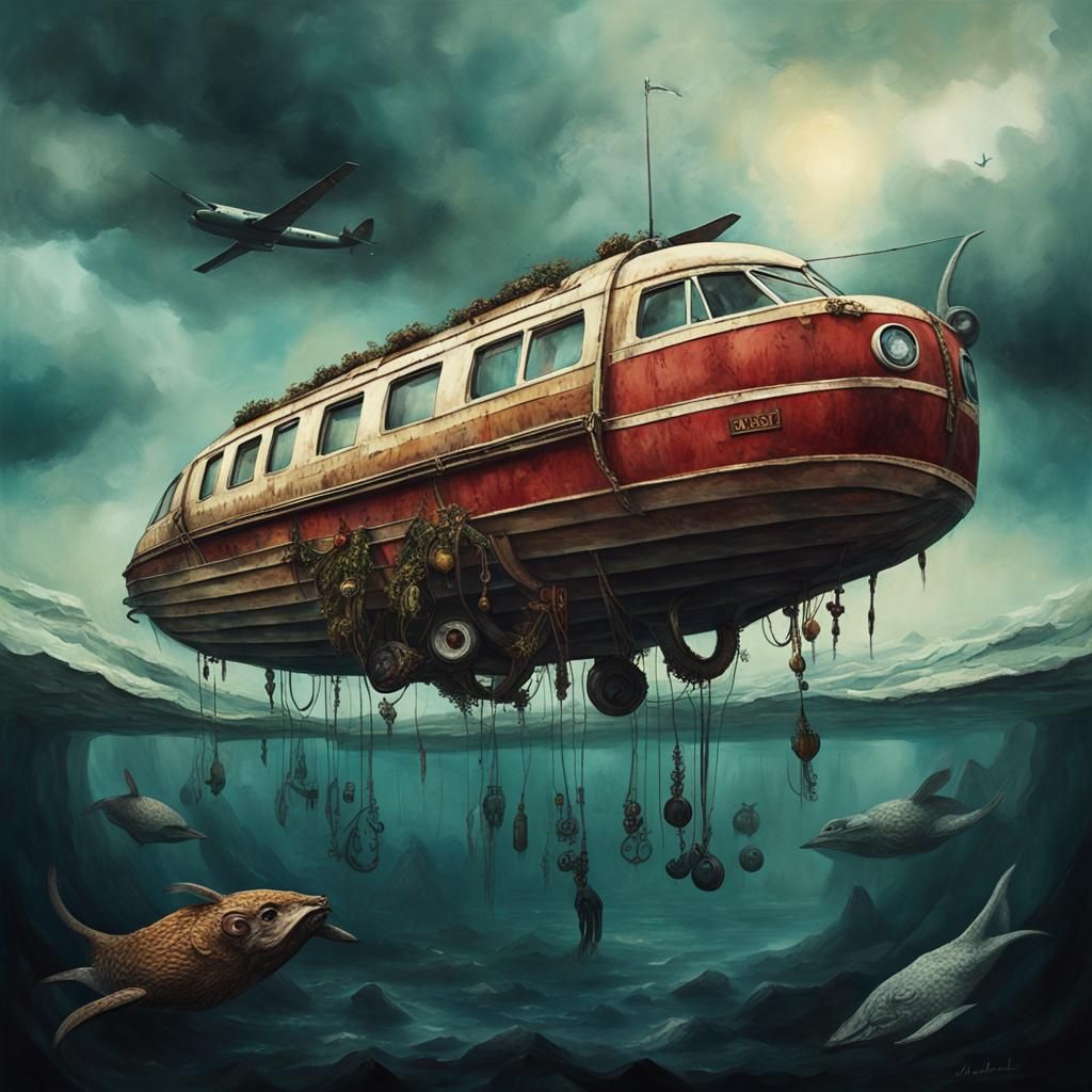 Surreal Caravel Lost at Sea in Deep Color