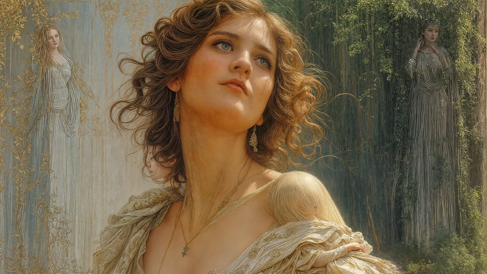 Helen of Troy in Peacock Garden, an Impressionist Oil Painti...