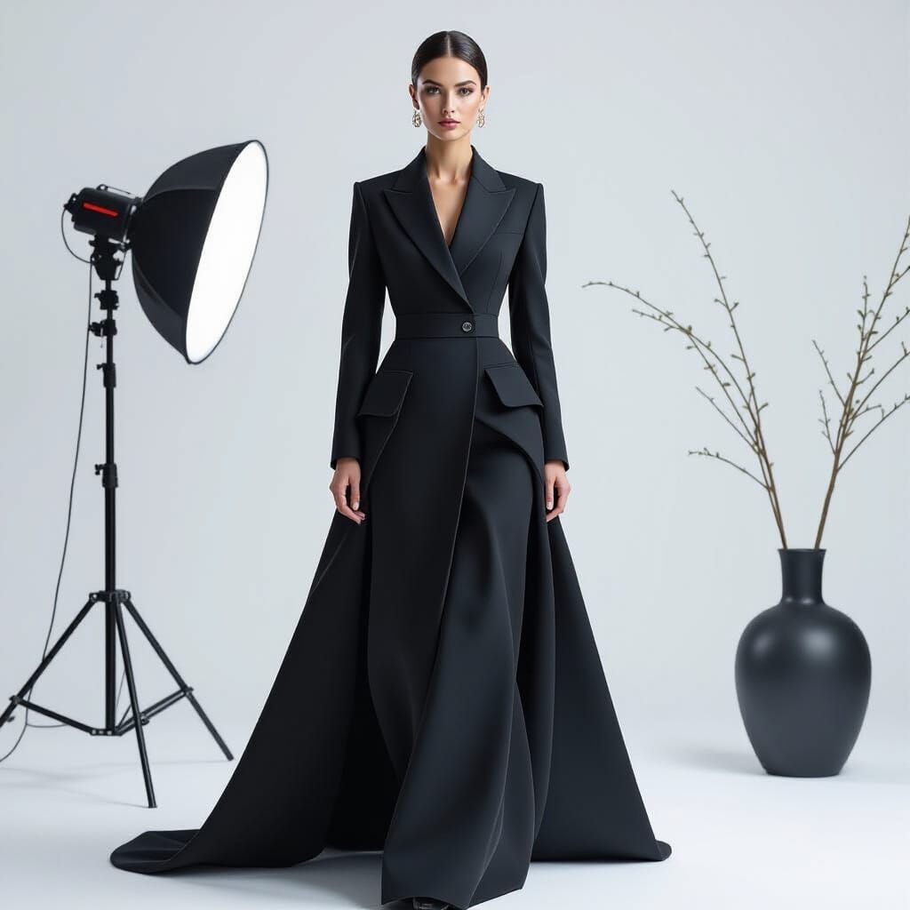 Avant-Garde Fashion Model in Minimalist Studio