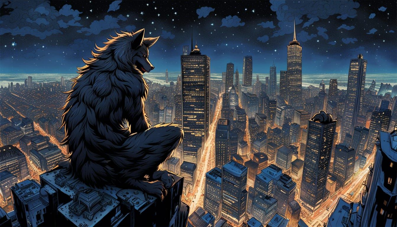 Giant Wolf Patrolling City at Night 4