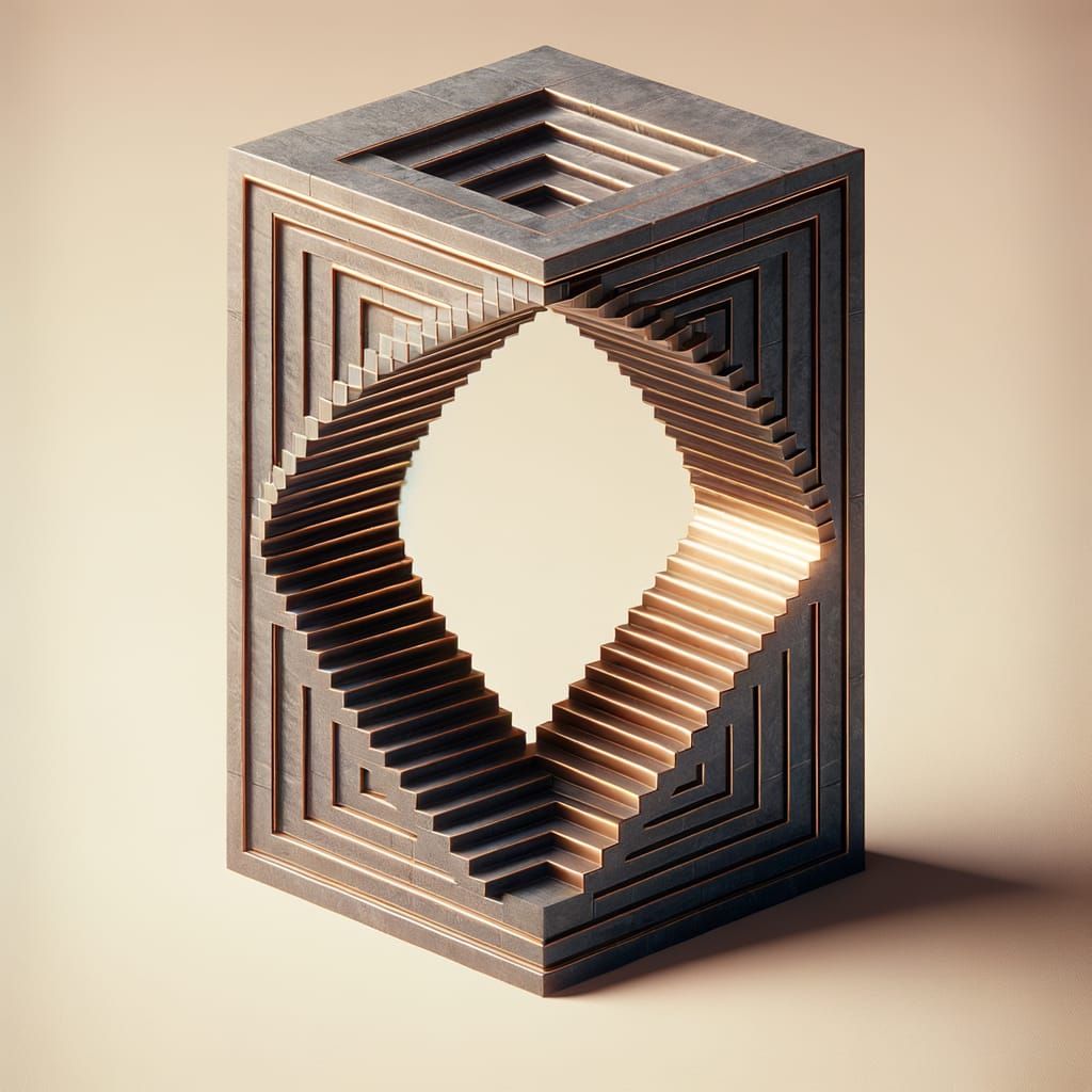 Neo-Victorian Penrose Staircase Logo Icon in 3D
