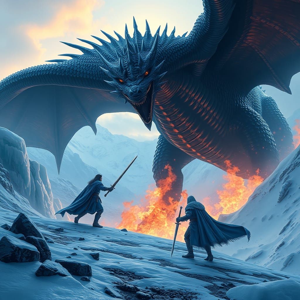 Epic Ice Dragon vs Warrior Confrontation