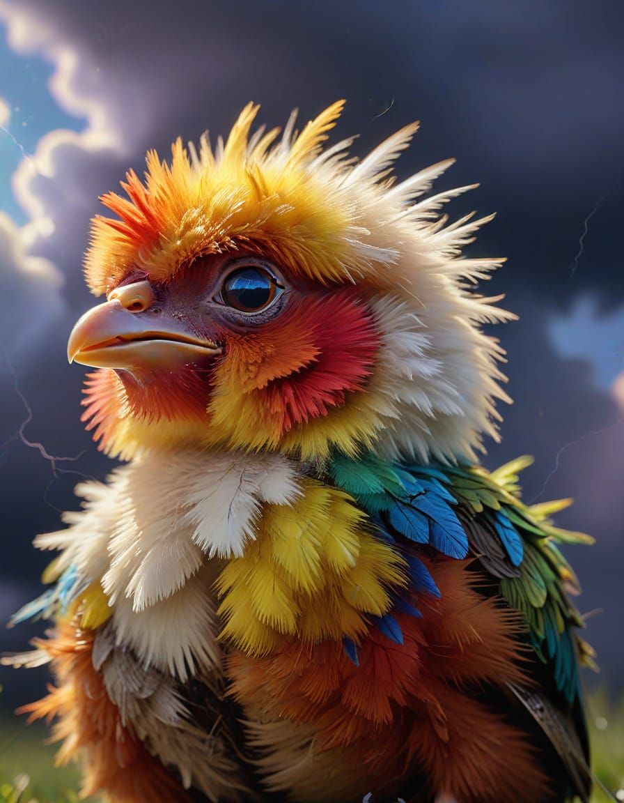 Grumpy Baby Chick Upset at Sky, Digital Art