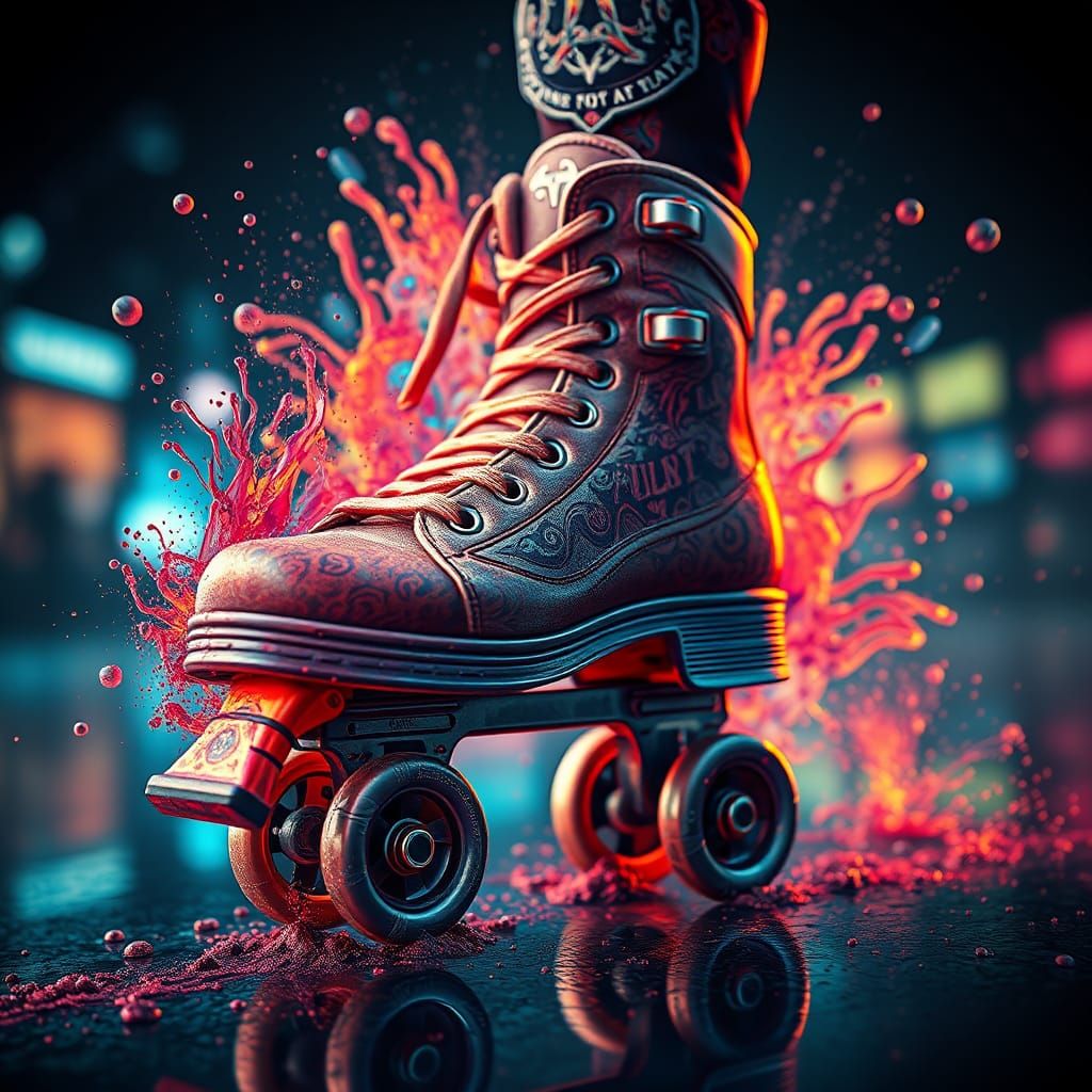 Detailed Artistic Roller Skate in Matte Painting Style