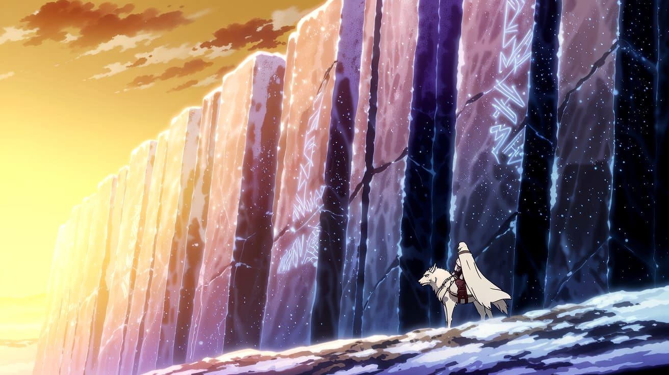 Anime Ice Wall Under Golden Sunset
