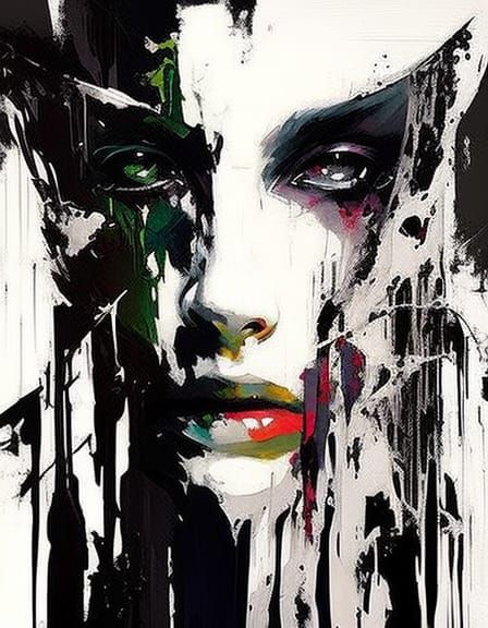 "split!!! portrait of split personality!!! schizophrenia!!" , Speedpaint_with_large_brush_strokes_and paint splatter by ...