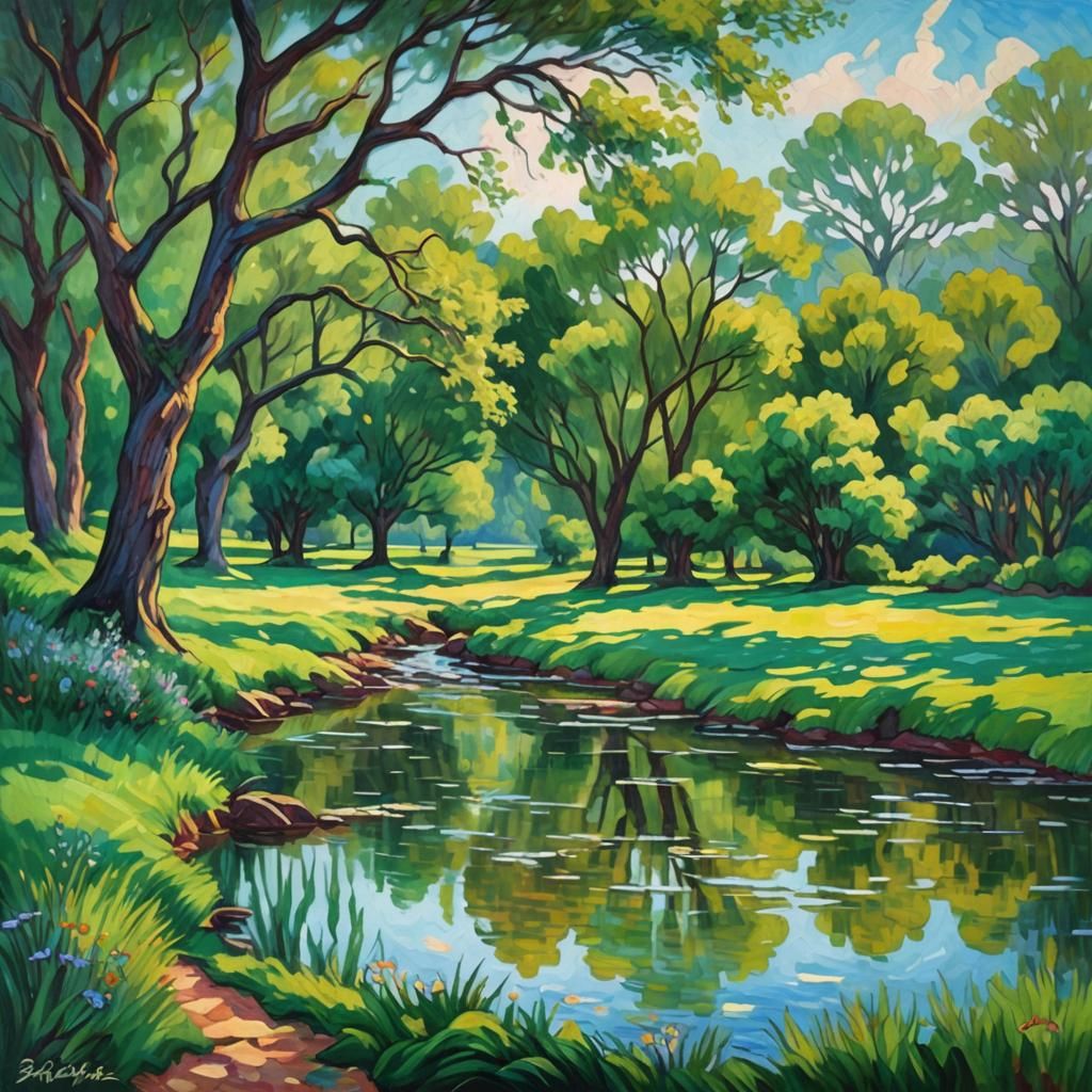 Pastoral Scene in Expressionist Impasto Style