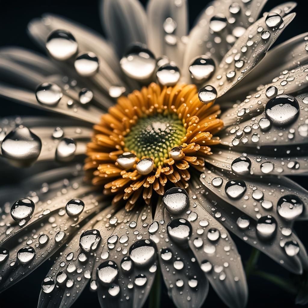 Hyperrealistic Daisy with Water Droplets