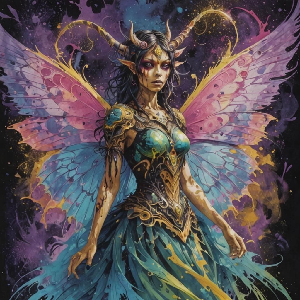 Psychedelic Ink Monster with Butterfly Wings