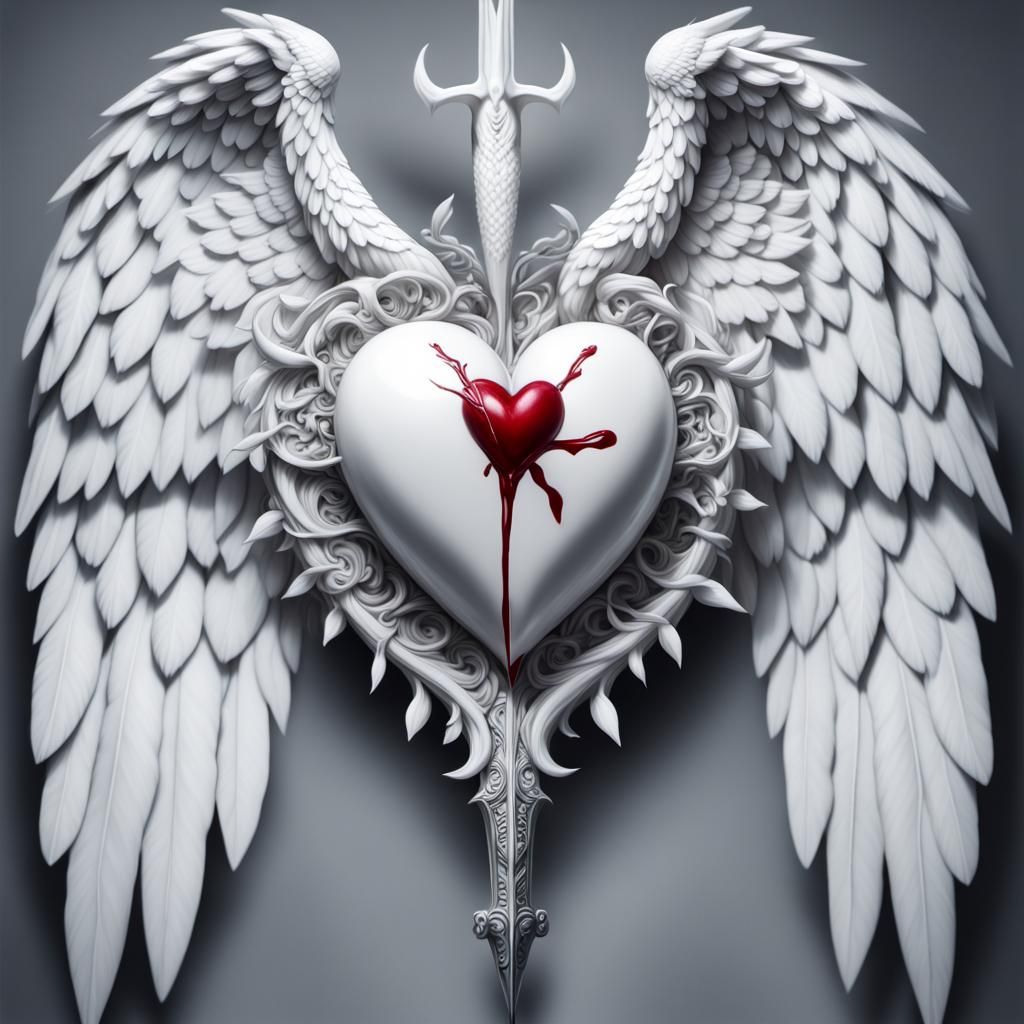 Atomically Bleeding Heart with Angel Wings