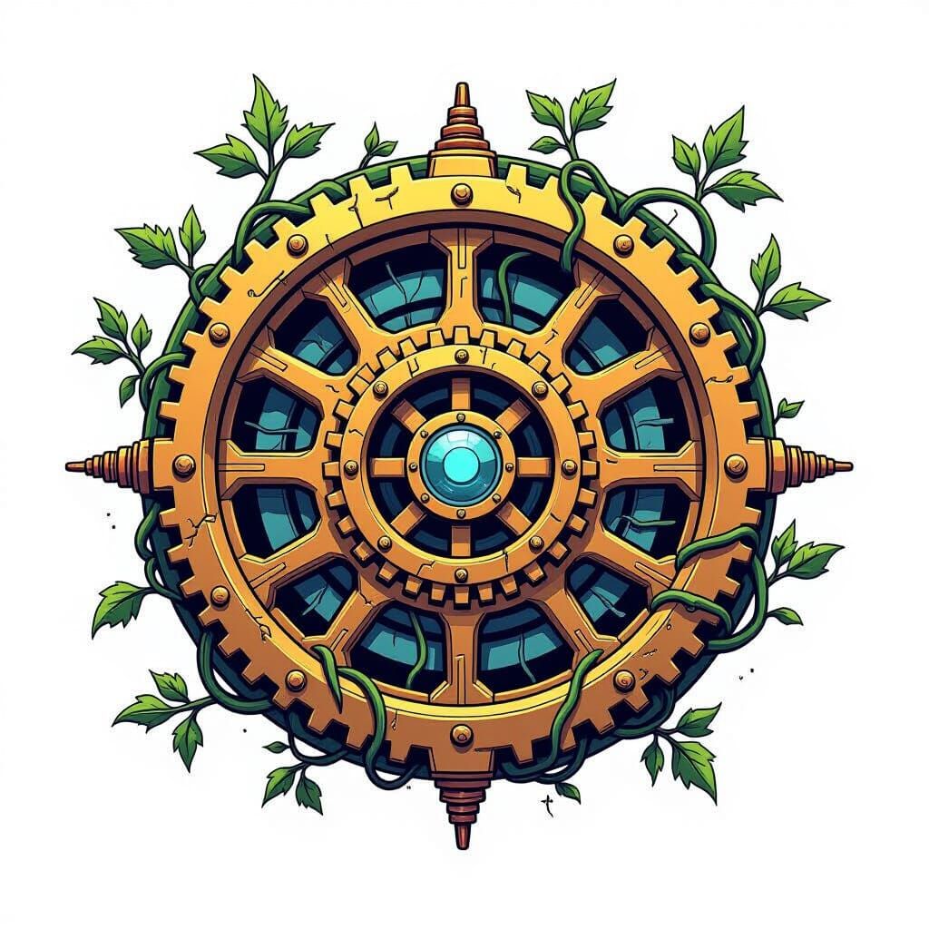 Surreal Mechanical Vines: Futuristic Fantasy Vector Art