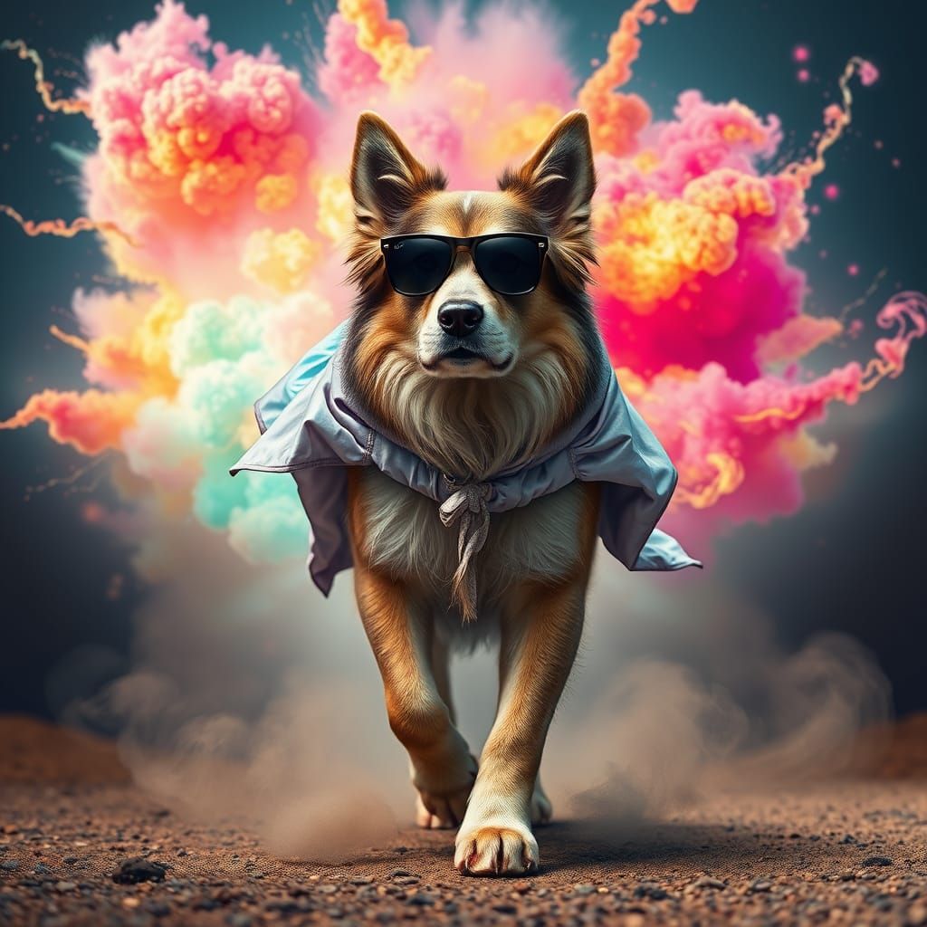 Majestic Canine in Whimsical, Mystical Landscape