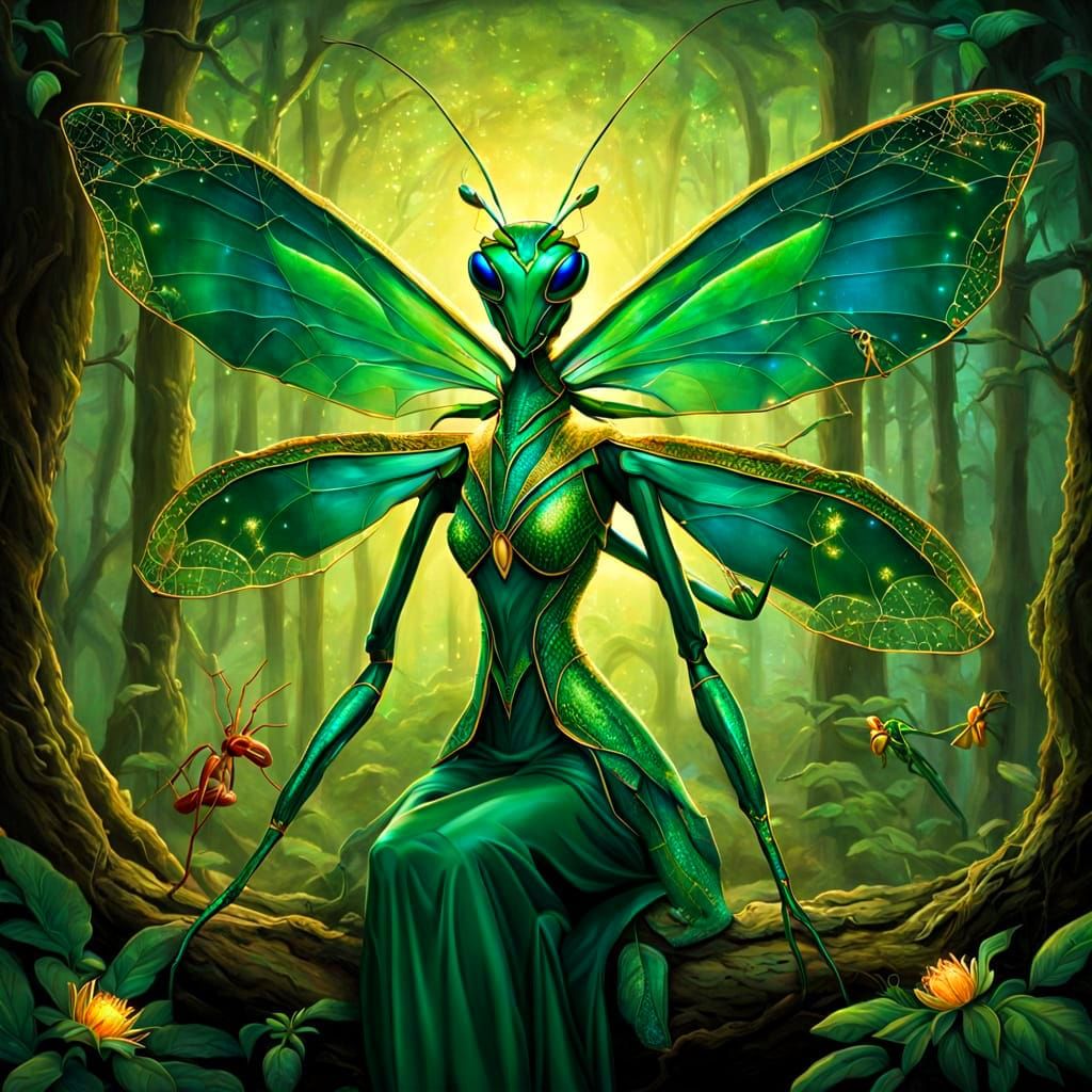 Moonlit Forest Creatures Dance in Emerald and Sapphire