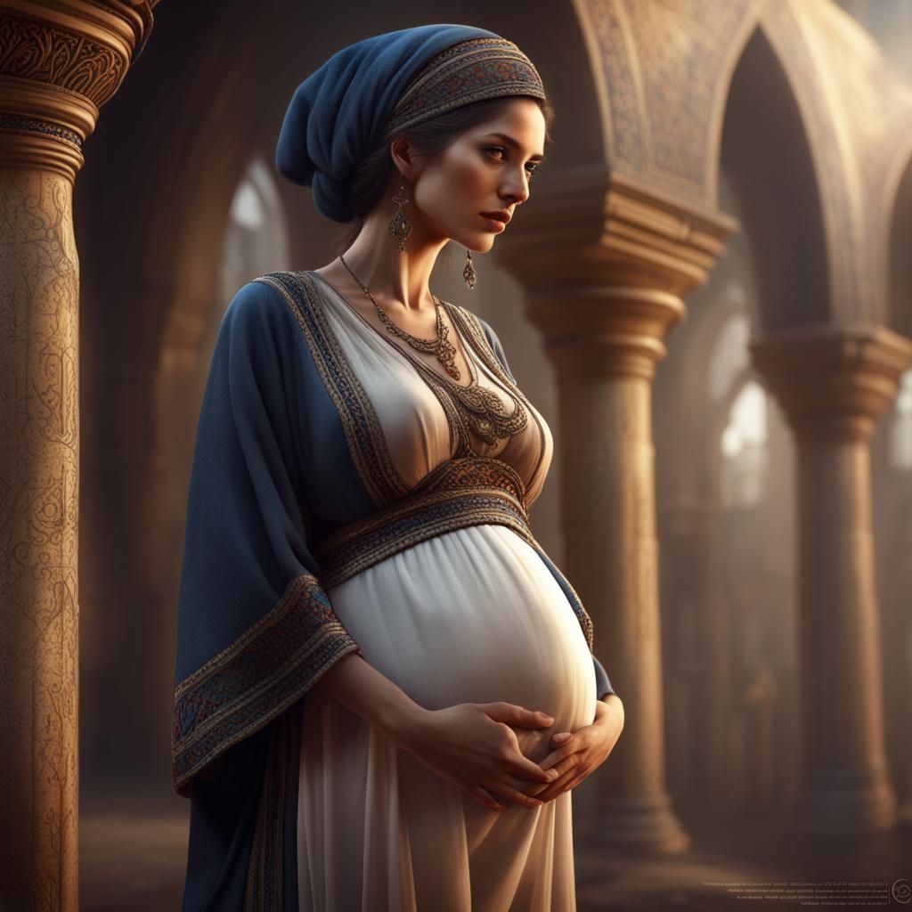 Pregnant Woman in Traditional Hebrew Culture, Detailed Matte...