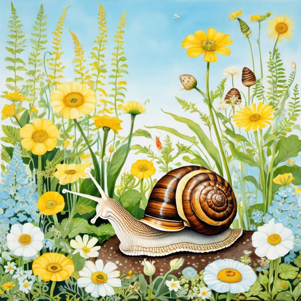 Garden Snail in a Classic Summer Landscape
