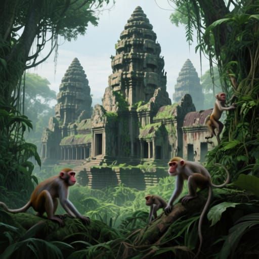 500 years in the future. The weathered Angkor Wat in Cambodi...