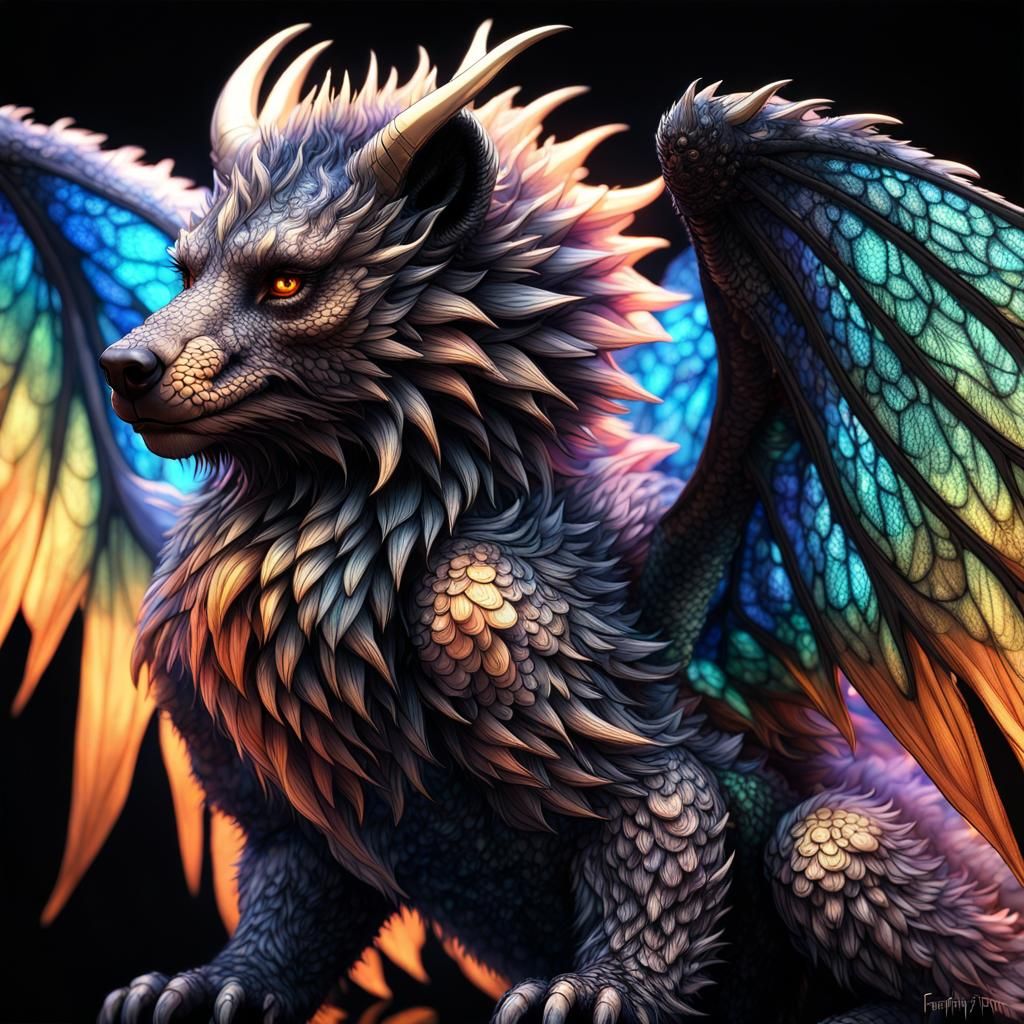 Winged Dragon Bear Hybrid in Detailed Fantasy Art