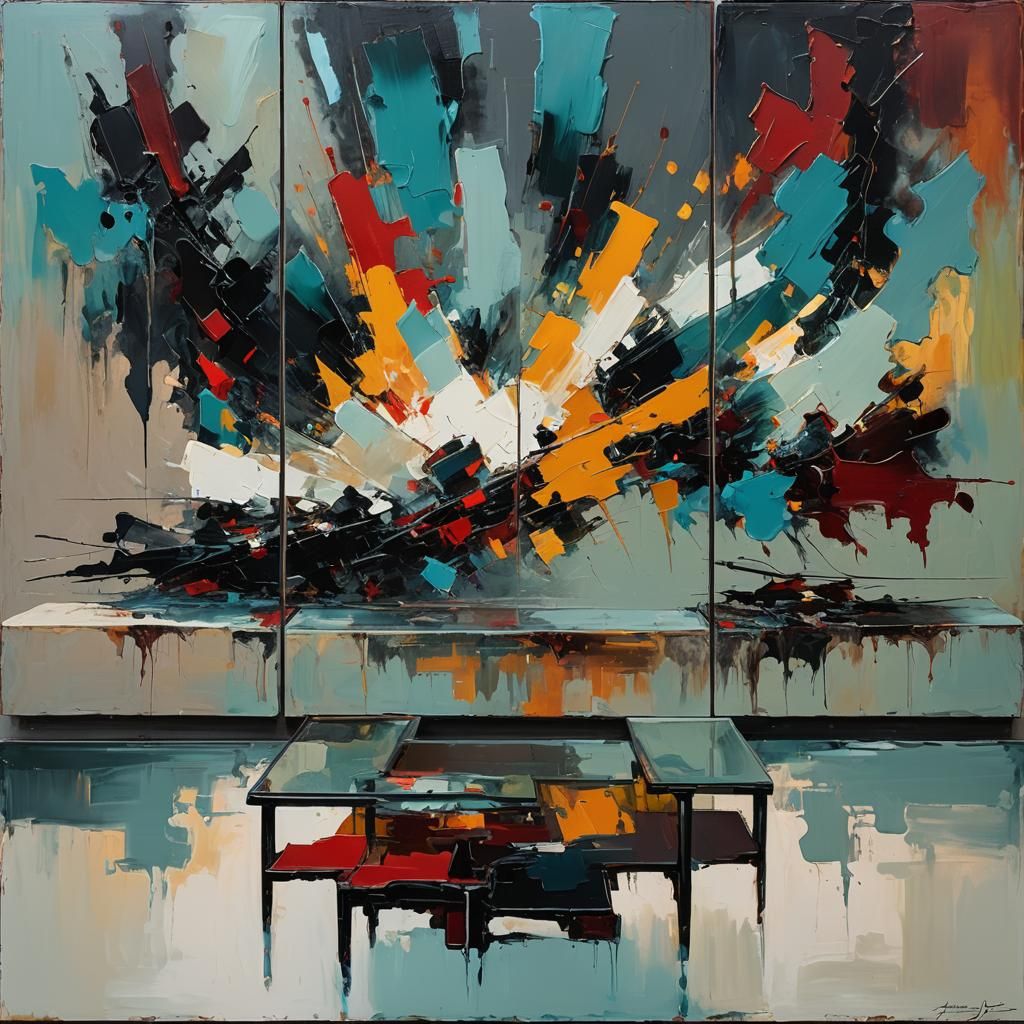 Gloomy Triptych: Abstract Expressionism in a Modern Room