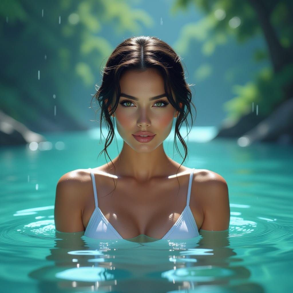 Woman Bathing in River with Dynamic Lighting