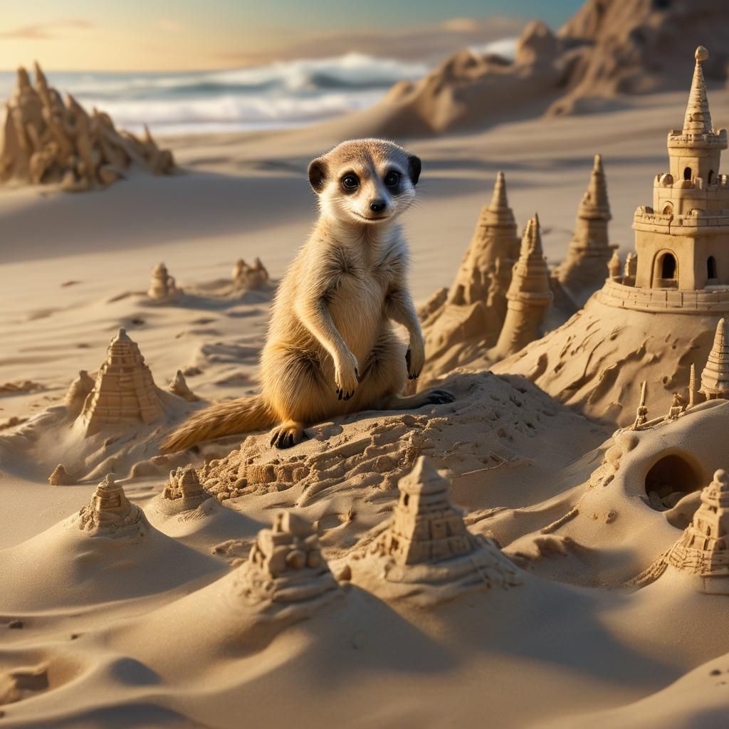 Meerkat Builds Sandcastle Inspired by The Great Wave