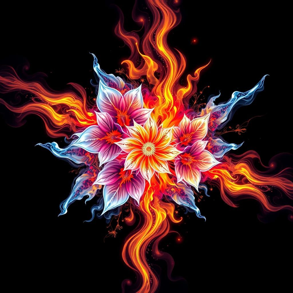 Flowers of ice exploding with fire