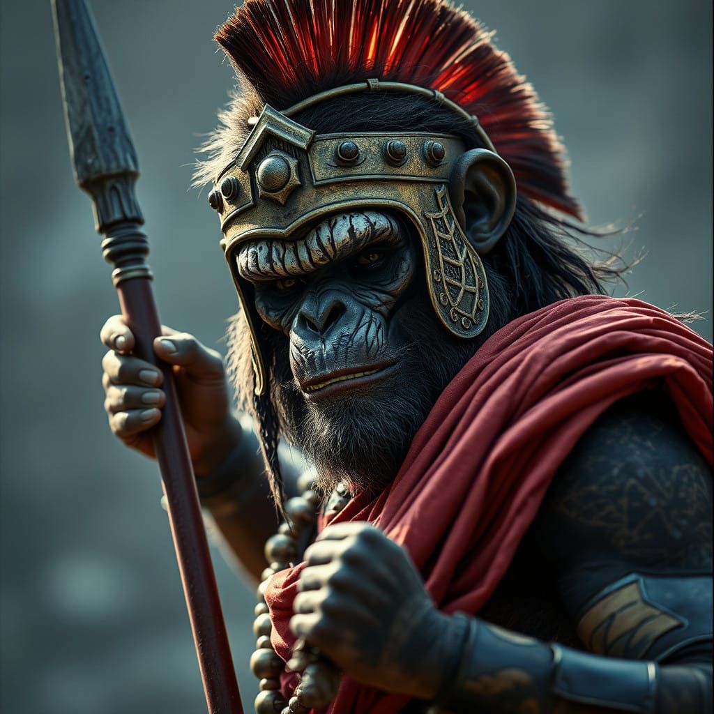 Powerful Ape Ruler in Cinematic Battle Regalia