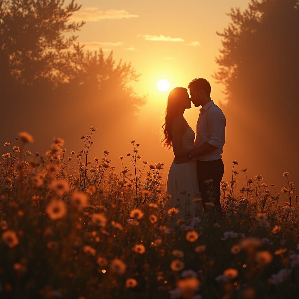 Romantic Sunrise Landscape in Monochrome