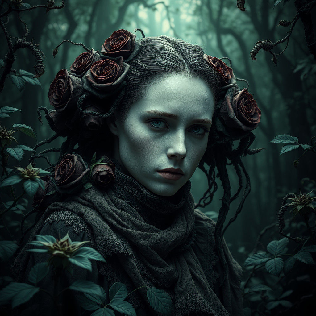 Ethereal Woman Emerging from a Primeval Forest