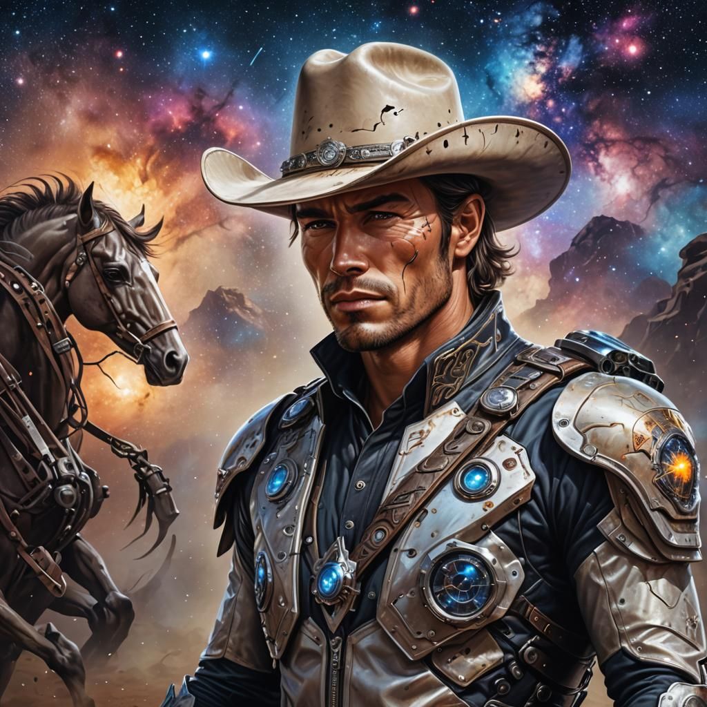 Cyborg Cowboy Portrait in Galactic Rodeo