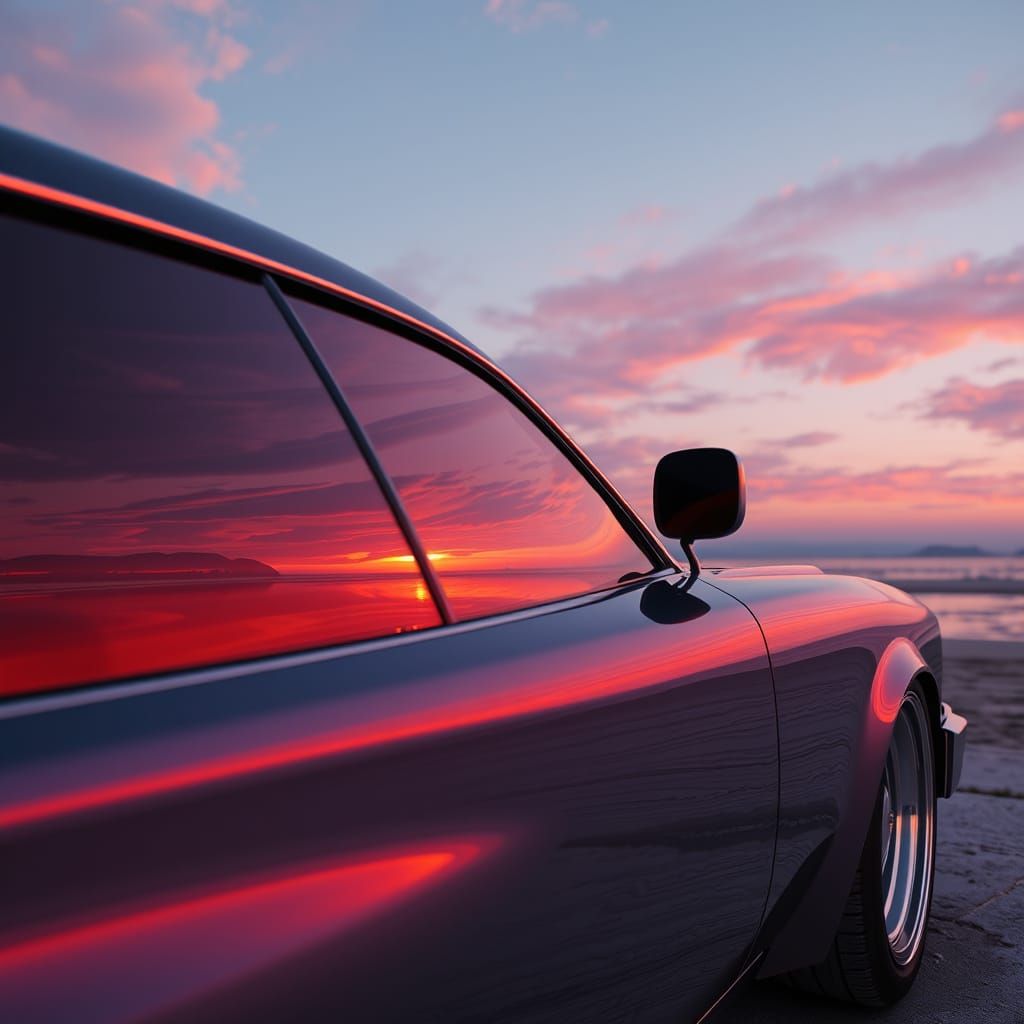 Futuristic Beachscape in Chrome and Sunset Hues