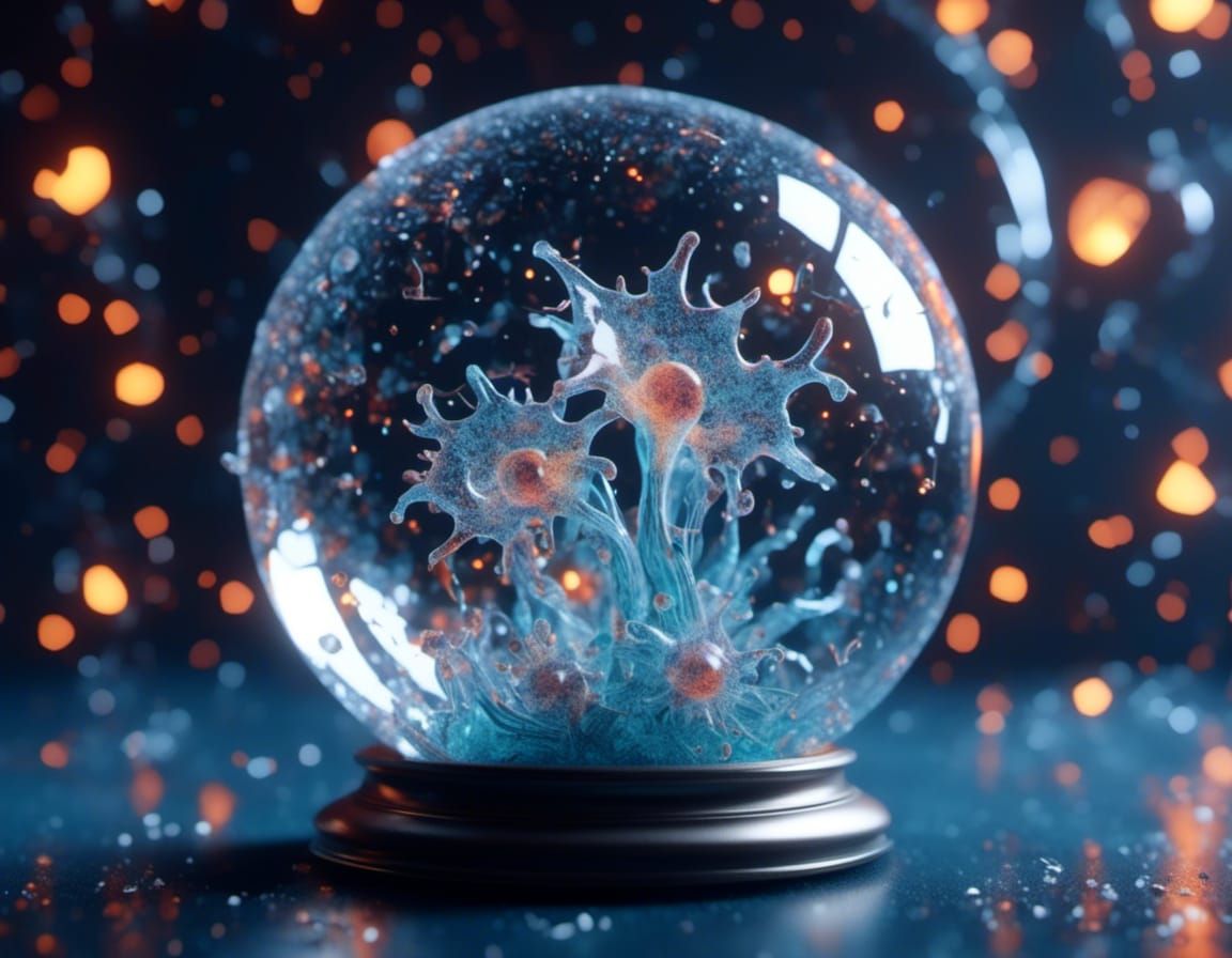 Fiery Amoeba Inside Cracked Glass Sphere