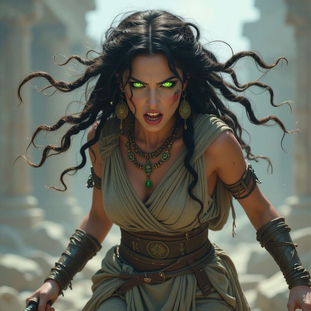 Furious Medusa Turns World to Stone: Digital Painting