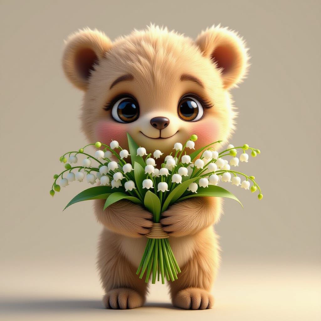 Realistic Fat Bear with Lilies in Gigi's Style