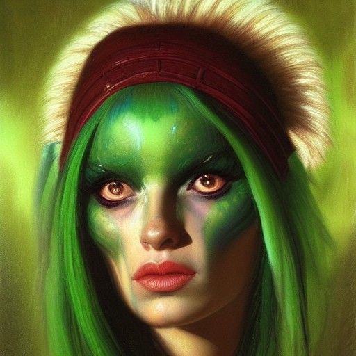 Snake Goddess with Green Hair as Oil Painting