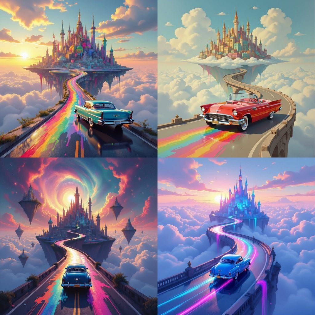 Floating City with Dripping Paint Car and Road