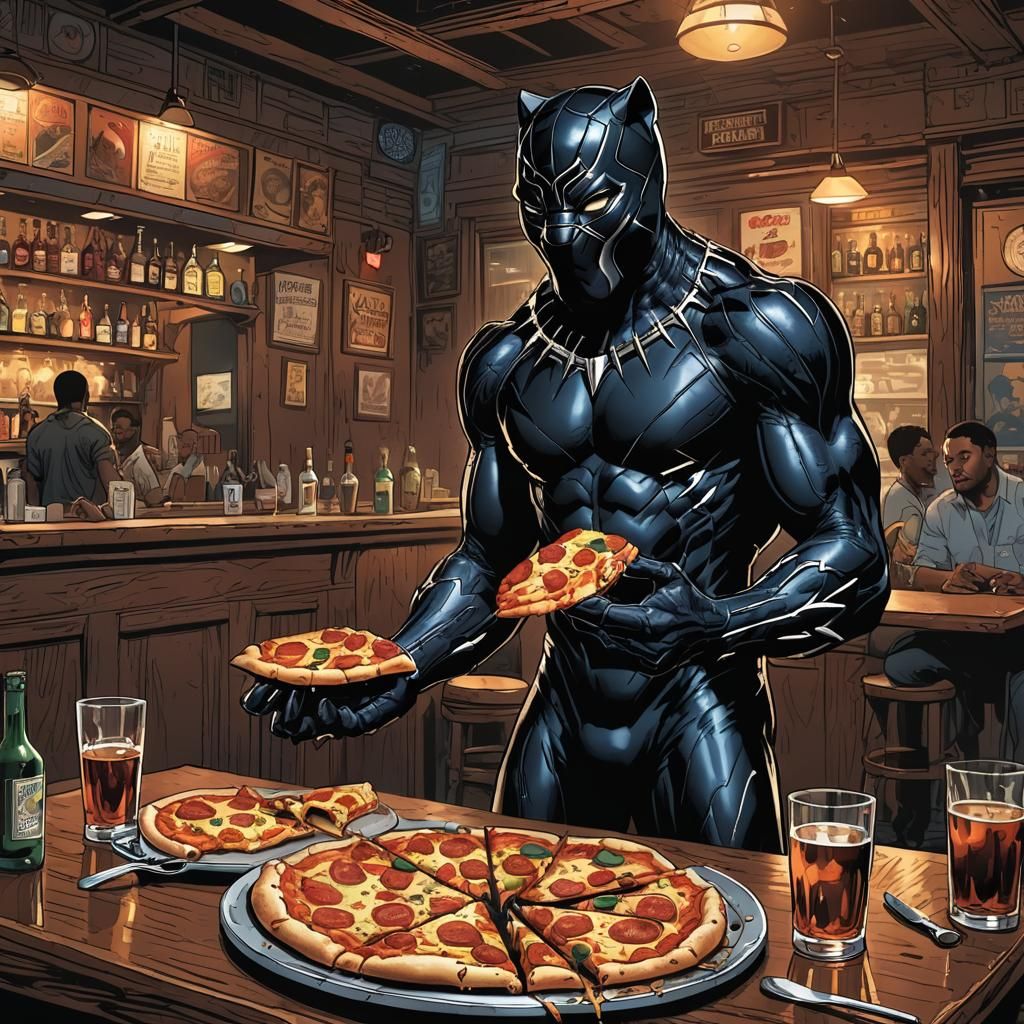 Black Panther's Pizza Night: Comic Book Art