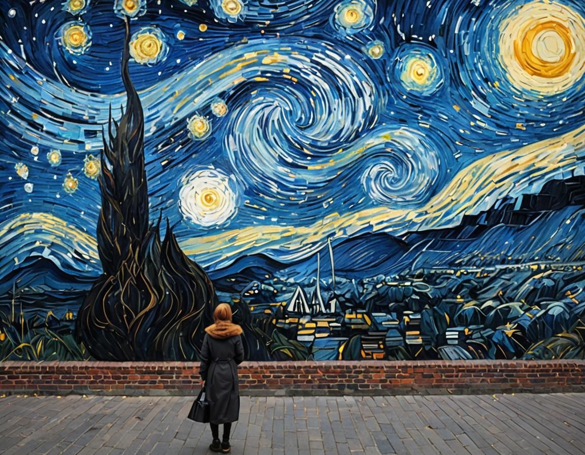 Starry Night Mural by Van Gogh on Brick Building