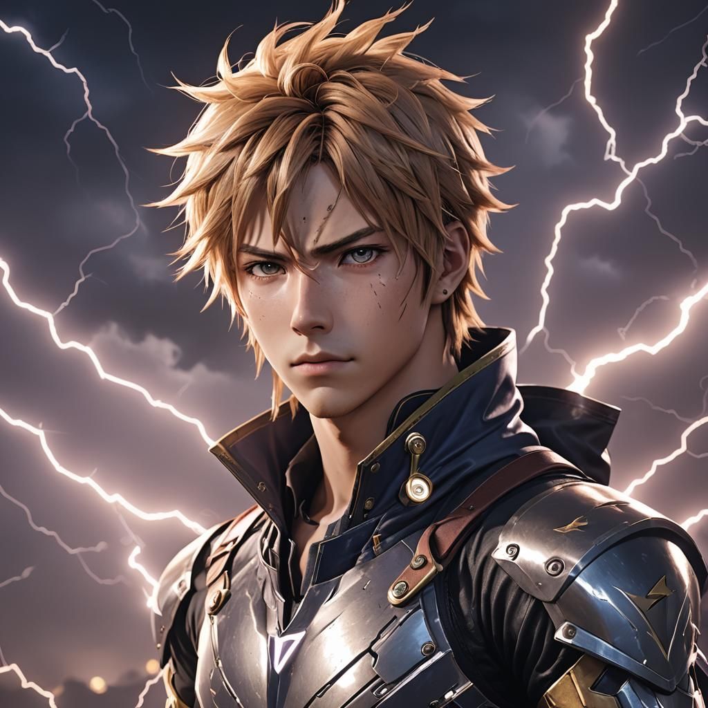 Anime Boy Engulfed in Lightning: 3D Anime Art