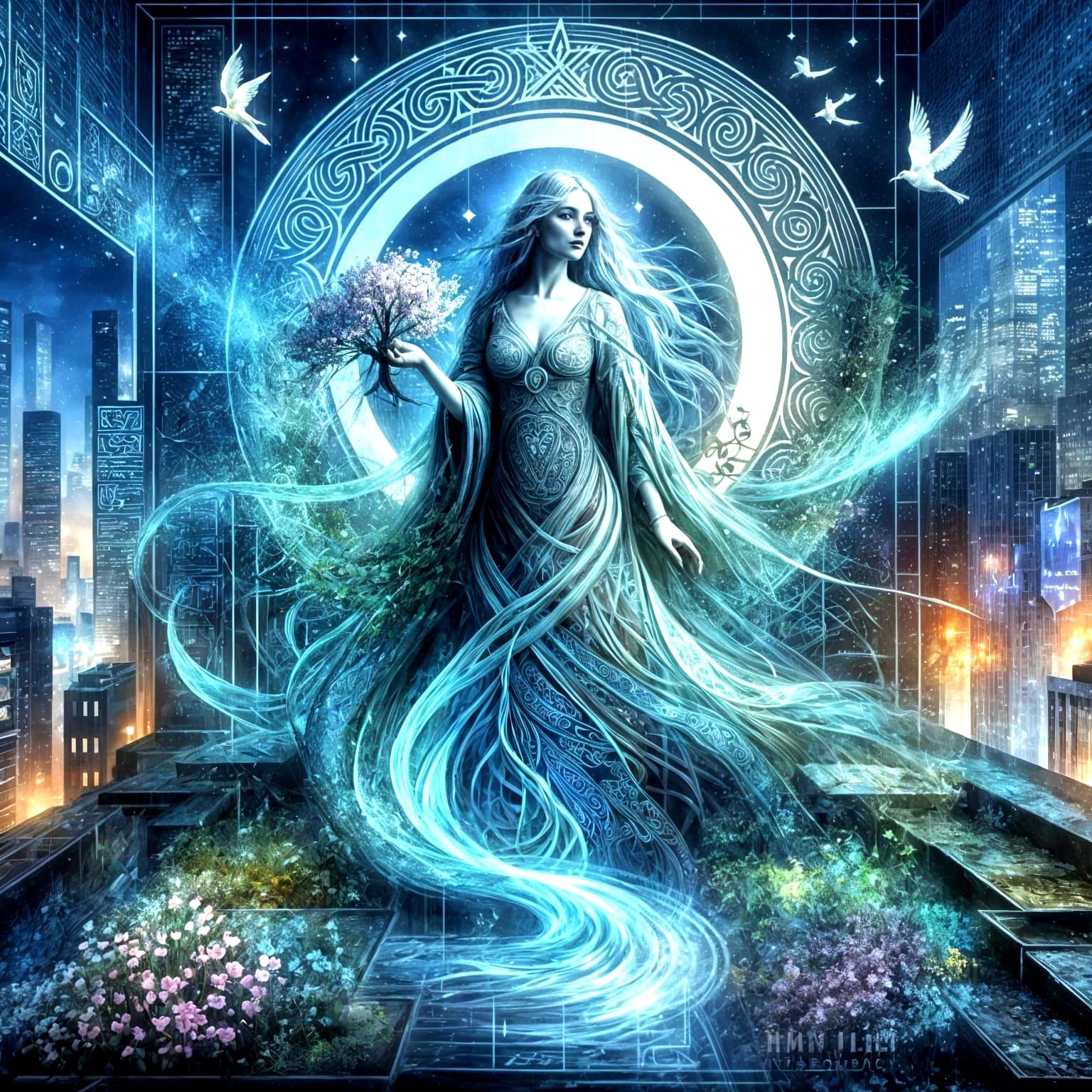 Celtic Goddess Danu in Modern Metropolis