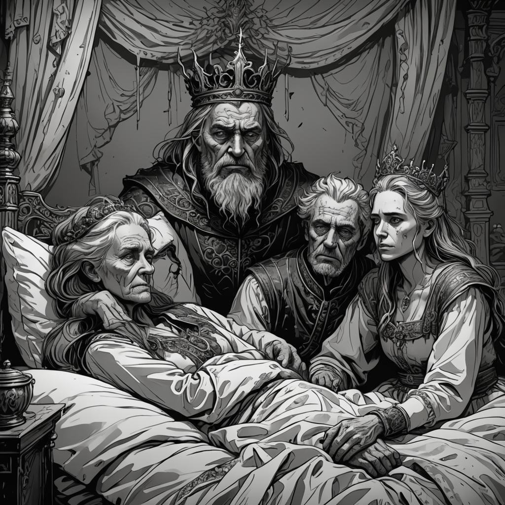 Dying King Attended by Daughters: Detailed Matte Painting