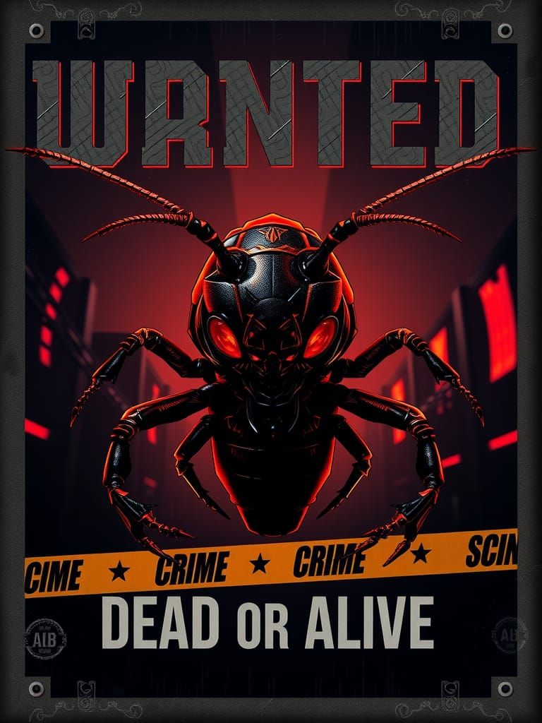 Menacing Cockroach Wanted Poster in Sci-Fi Style