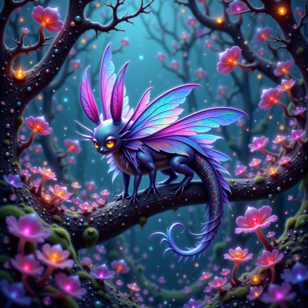 Bioluminescent Creature in Lush Alien Forest