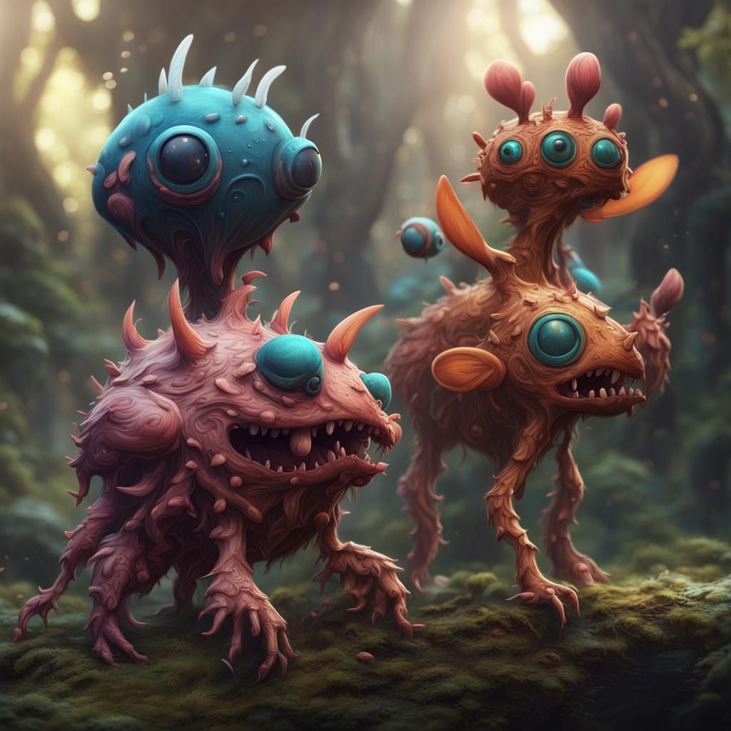 Strange Cute Creatures in Detailed Matte Painting