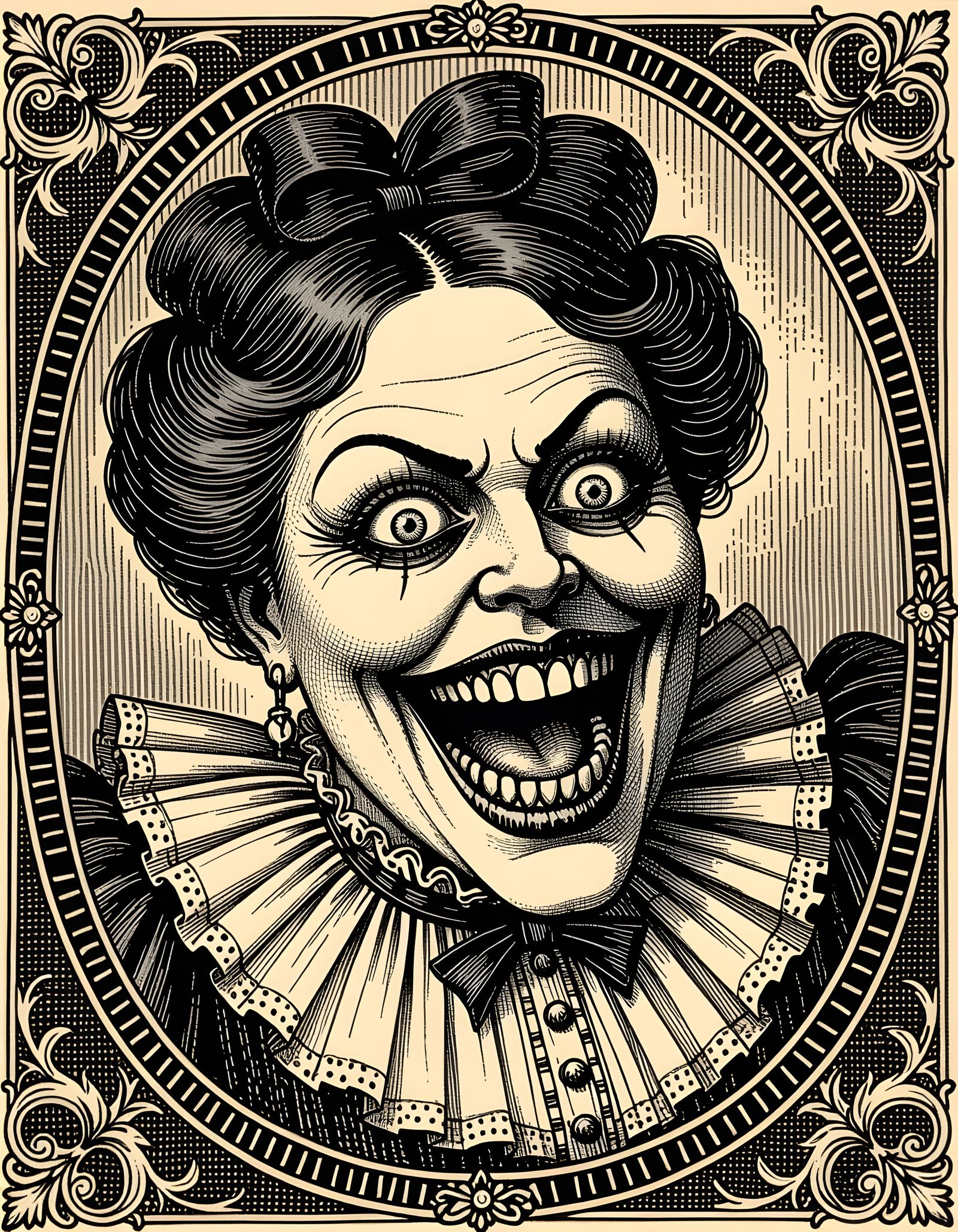 Terrifying Victorian Giantess Etching in Black and White