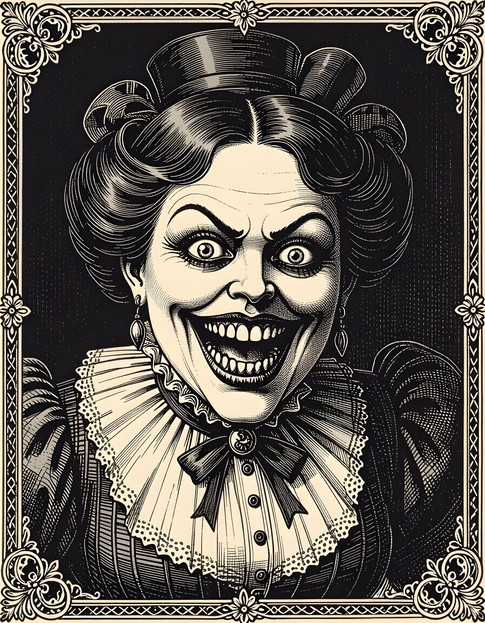 Terrifying Victorian Giantess in Etching Style