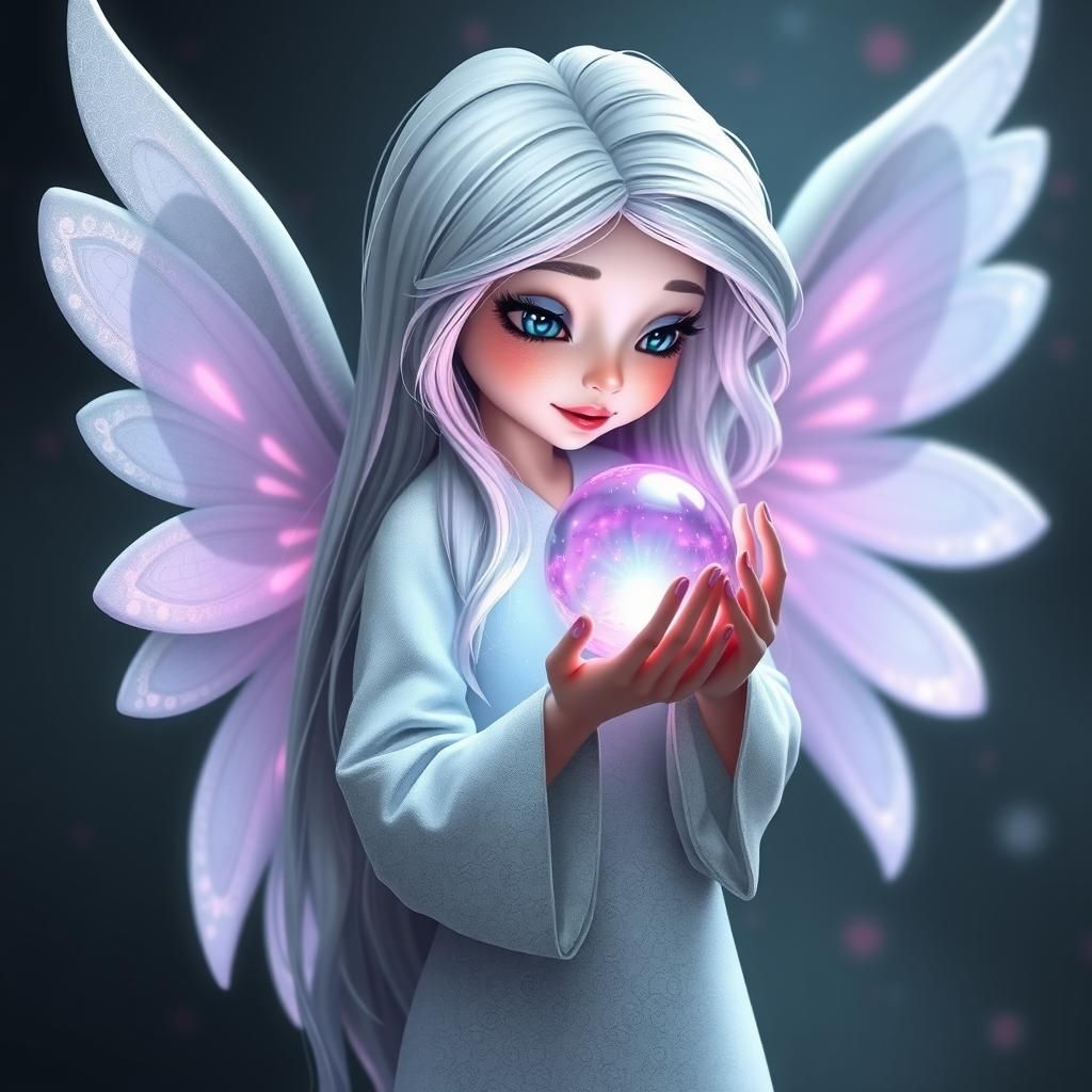 Whimsical Angel Gazing into Glowing Orb